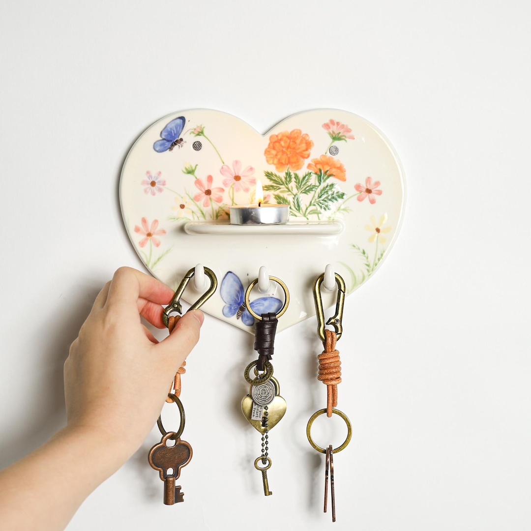 Custom Ceramic Wall Key Holder Personalized Home Décor Colorful Floral ...