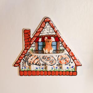 Custom Red Roof Bakery Ceramic Pet Key Holder Wall Key Rack Personalized Portrait Shelf Croissant Cat Dog Entryway Decor Pet Lover Gift