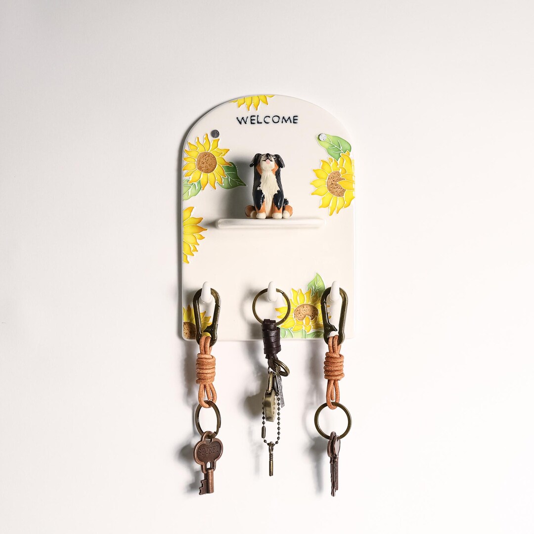 Personalized Sunflower Welcome Ceramic Key Holder Custom Detachable Dog ...