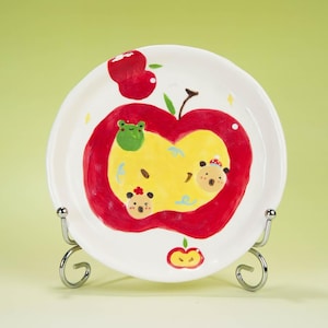 Plato de porcelana hecho a mano con forma de oso y manzana para guardar anillos en forma de jardín, bandeja para guardar joyas con forma de animales y frutas de cuento de hadas, regalo divertido de cumpleaños para niños
