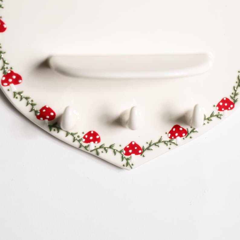 Custom Heart Ceramic Key Holder Mushroom Wall Hook Personalized Shelf ...