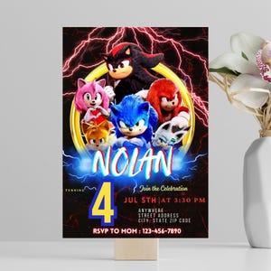 Sonic Birtday Invitation, Sonic the Hedgehog,  Sonic 3 Boys Party Invite, Shadow the hedgehog, Editable Canva Template, Instant Download