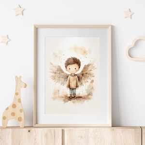 Guardian Angel Print For Kids Christian Art Gift For Children New Baby Gift For New Mom Watercolor Boho Smiling Little Boy INSTANT DOWNLOAD