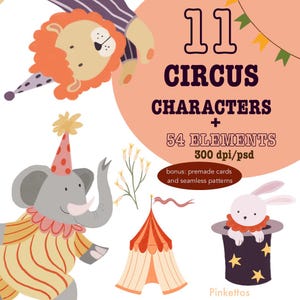 Circus Set - Characters, Elements, Patterns and Pre-Made Cards! / Set del Circo - Personajes, Elementos, Patrones y Tarjetas prefabricadas!