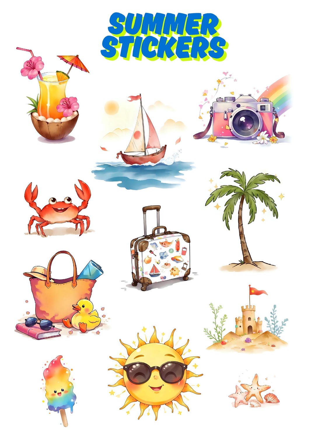 Summer Vacation Sticker Set - Etsy