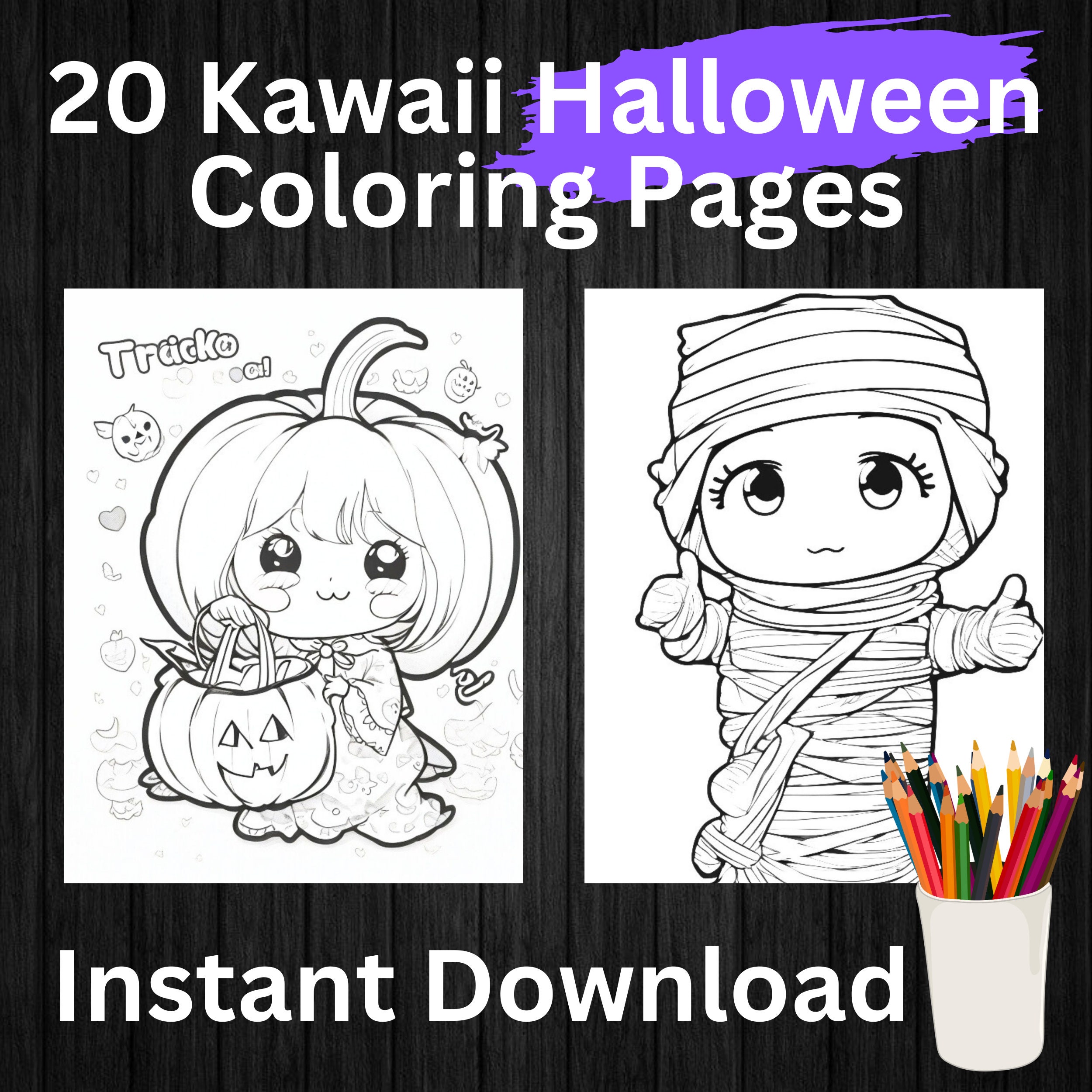 20 Kawaii Halloween Coloring Page/ Kids Coloring Pages/ Halloween ...
