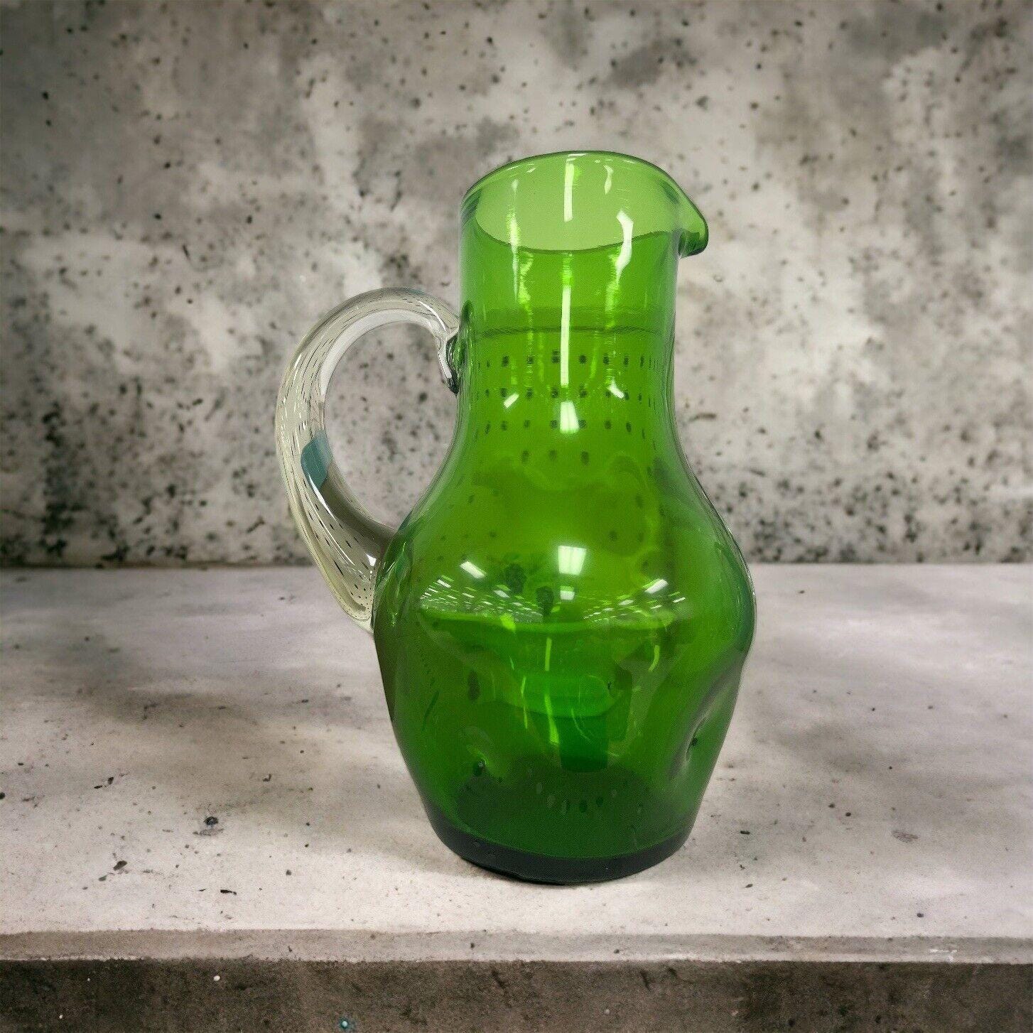 美品 ヴィンテージ ガラス ピッチャー 花瓶 グリーン 高35.5