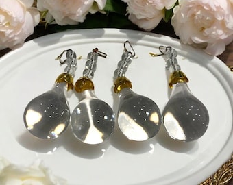 Vtg Crystal Ball Teardrop Chandelier Lamp Replacement Part Clear Glass 1 3/4”