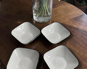 Corelle Square Soup Cereal Bowls, White Black Rim Set of 4