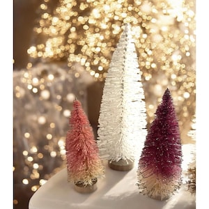 Glitter Ombré Bottle Brush Christmas Trees: Holiday Village Decor (Lot of 3)