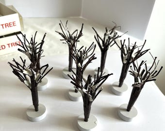 Village Accessories Set 8 Bare Branch Tree 4” Wrapped Train/Town /Christmas Snow