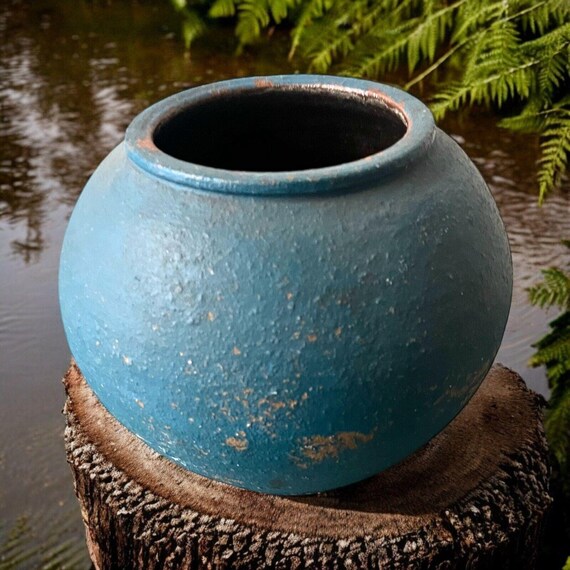 ヴィンテージ 丹波焼 陶器 花瓶：芸術的なブルーの鉢植え - Etsy 日本