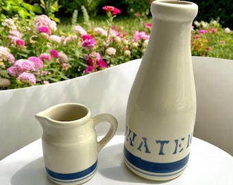 Vintage ROSEVILLE Ohio Pottery Blue Water Carafe Bottle Jug Pitcher Creamer tableside servers decor