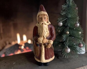 Vintage Chalkware Santa Figure Primitive Christmas Plaster Folk Art Belsnickle