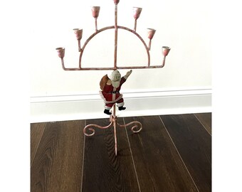 Vtg Rustic Cast Iron Tole Painted 21" Santa Claus 7 Candle Holder Christmas Folk