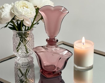 Vintage Plum Purple Glass Perfume Bottle w/Stopper Vanity Decor Collectable