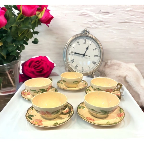 Franciscan Desert Rose Tea Cup & Saucer 5 Sets USA CA Vtg MCM Floral 10 Piece