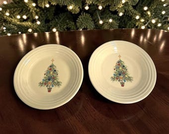Homer Laughlin Fiesta Christmas Tree Pale Yellow Luncheon Salad Plates Lead Free