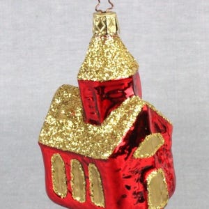 Inge-Glas Germany Old World Christmas Ornament CHURCH Red gold blown glass vintage