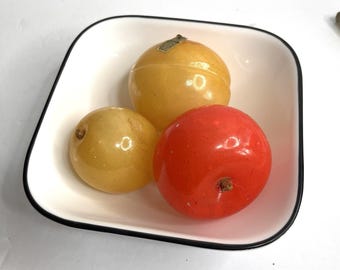 Set 3 Antique Italian Alabaster Stone Fruit Red Yellow Apricots Tomato Polished