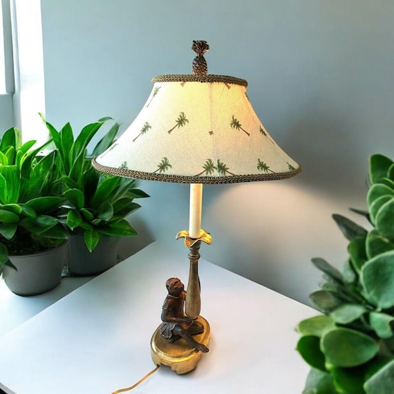Frederick Cooper Monkey Lamp Palm Tree W/shade Finial Tropical