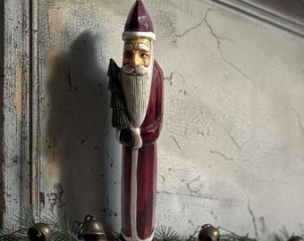 Primitive Pencil Blow Mold Plastic Santa Claus Christmas Figurine 13.5” Rustic