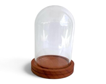 Vintage Miniature Glass Display Dome Cloche with Wood Pedestal Base Holiday