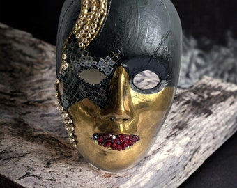 Vintage Brass Face Mask Wall Art One Of A Kind Embellished India Theater Queen