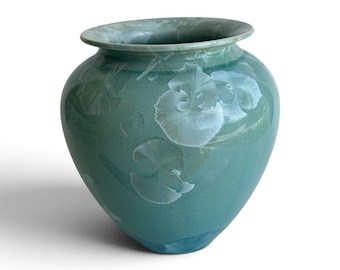 Vintage Crystalline Glaze Pottery Vase Signed Norkin 2003 Turquoise Blue Crazed