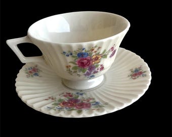 Vintage LENOX VICTORIA 0480 Footed Tea Cup Saucer Teatime Floral Cabbage Rose