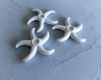 Apilco Porcelain Starfish Candle Taper Holders Set 3 Beach Ocean Cottage Decor