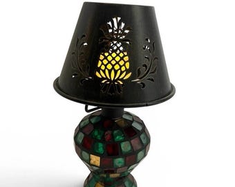 Mosaik Glas Kakel Votivljusstake Lampfot Metall Ananas Utskuren Skärm