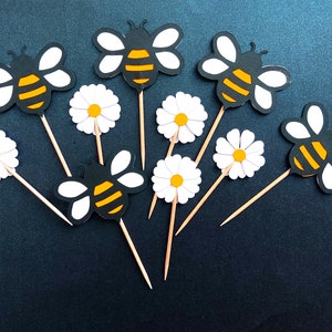Toppers per cupcake con margherite bianche e api, decorazioni per cupcake da matrimonio, decorazioni per feste con margherite, decorazioni per torte di compleanno, decorazioni per api