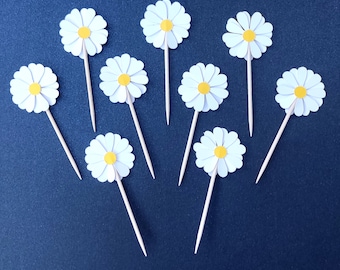 White Daisy Cupcake Toppers Wedding Cupcake Daisy Party Decor Birthday Party Cake Decorations