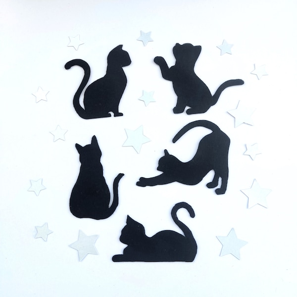 Felt Cats Die-Cut Craft Supplies Cats Sewing Craft Projects Felt Cats Decor Marine Decor Felt Cats Applique Decor Quiet book Black Cat