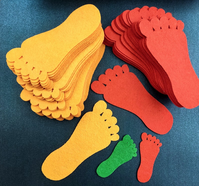 Felt Feet Die-Cut Felt Craft Supplies Hand Sewing Craft Projects Felt Crown Decor Felt Ornament Pattern Wreath Decor Foot Print | 4 Sizes image 3