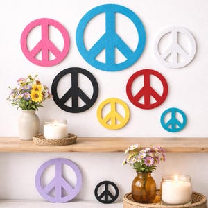 Símbolo de la paz de fieltro troquelado, adornos artesanales coloridos