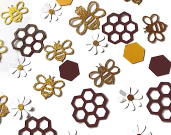 201 Bee Confetti Table Scatter Party Decoration Golden Bee Party Decor Baby Shower Bee Theme Party Decorations Bee on Glitter Cardstock