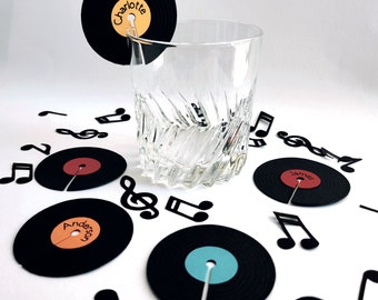 Discos de Vinilo Personalizados Etiquetas de Vidrio Tarjetas de Lugar de Cartón Tarjetas de Lugar de Boda Personalizadas Fiestas Discos de Vinilo 60s 70s 80s 90s