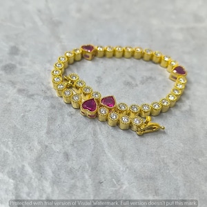 D/VVS1 Round Brilliant Cut Moissanite Women Bezel Set Bracelet For Gift Yellow Gold Plated Silver 925