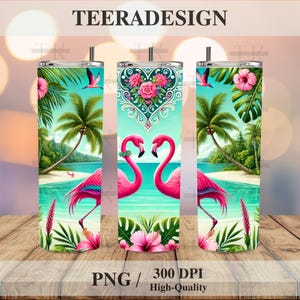 Flamingo Paar Tumbler Wrap PNG, 20 Unze Skinny Sublimationsbecher Design, Pink Flamingo Digital Download
