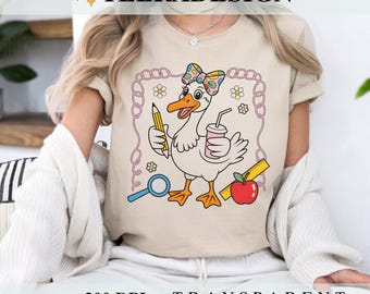 Coquette Teacher T-Shirt Design PNG | Silly Teacher Goose Back To School PNG | Preppy Floral Teacher Sublimation
