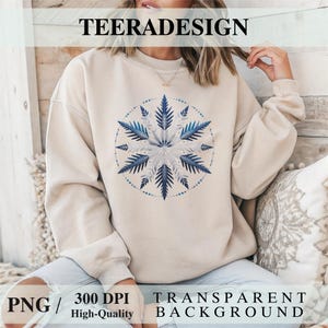 Silver Blue Glitter Snowflake PNG – Christmas & Winter Sublimation Design | Digital Download for T-Shirts, Sweatshirts, DTF Printing