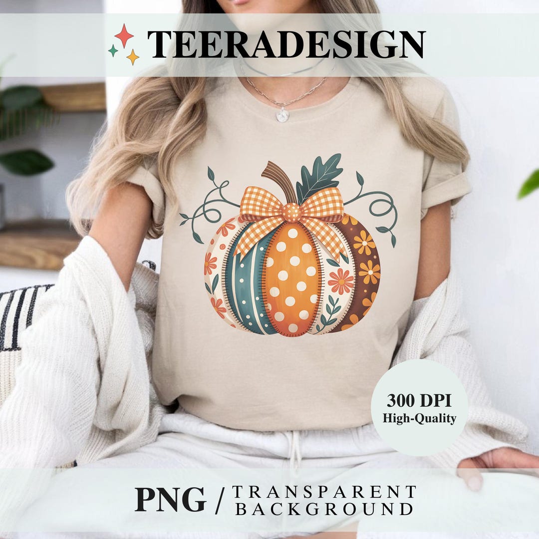 Vintage Patchwork Pumpkin PNG | Retro Quilt Pumpkin Sublimation ...