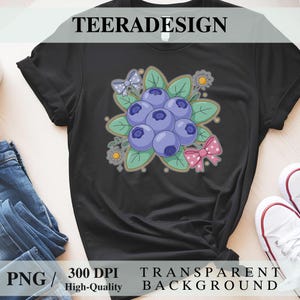 Blueberry PNG Clipart – Kawaii Fruit Bow Design | Summer Aesthetic Shirt PNG | Cute Coquette Sublimation Digital Download