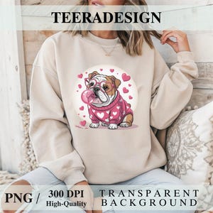 English Bulldog with Bubblegum PNG – Funny Dog Sublimation Design | Trendy Heart Pet Lover Graphic | T-Shirt & DTF Digital Download