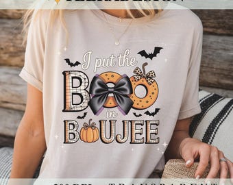 I Put The Boo in Boujee PNG, Coquette Halloween PNG, Straszny sezon jesiennych dyni na koszulce, Halloween Mama Sublimacja PNG