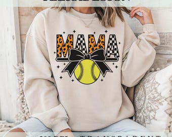 Retro Softball Mama PNG – Game Day Coquette Bow & Checker Softball Graphic | Perfect for Softball Moms