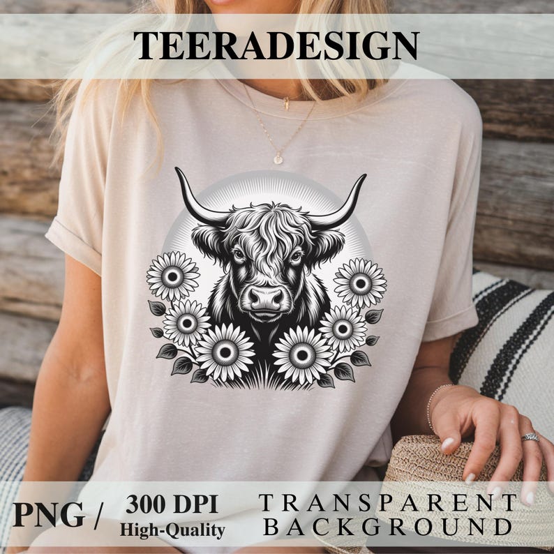 Highland Cow With Sunflowers PNG – Farm Animal Sublimation Design | Cow ...