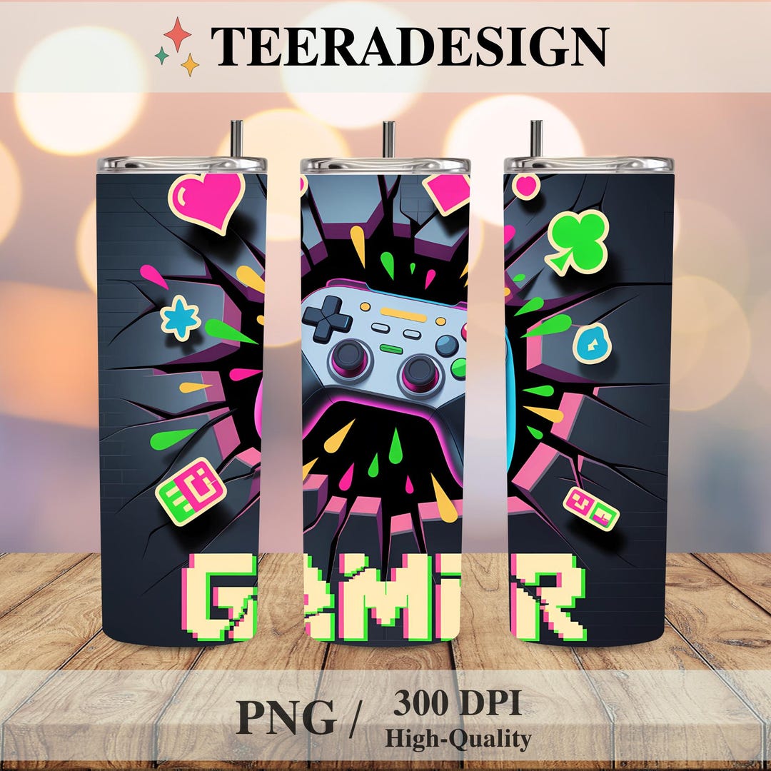 Neon Gamer Tumbler Wrap PNG | Seamless 20oz Skinny Game Controller ...